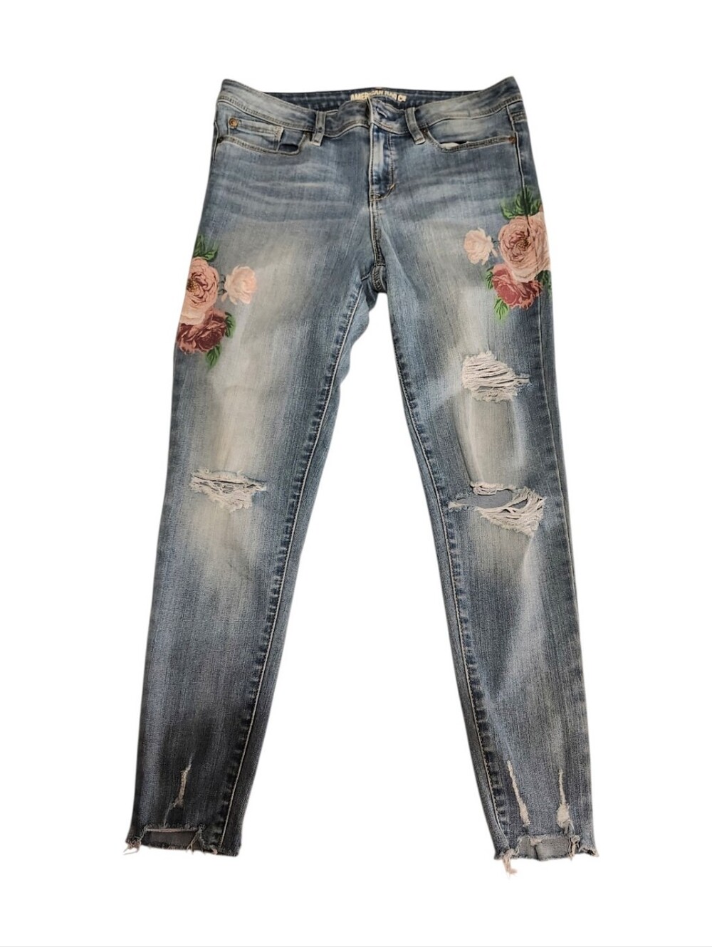 American Rag Distressed Pink Rose Light Washed Fade Tapered Leg Jeans Size 9